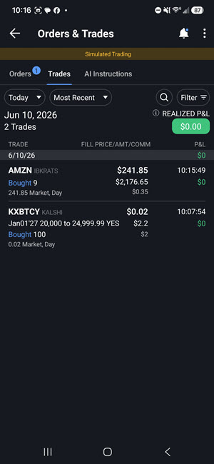 Trades Tab for Android in Mobile